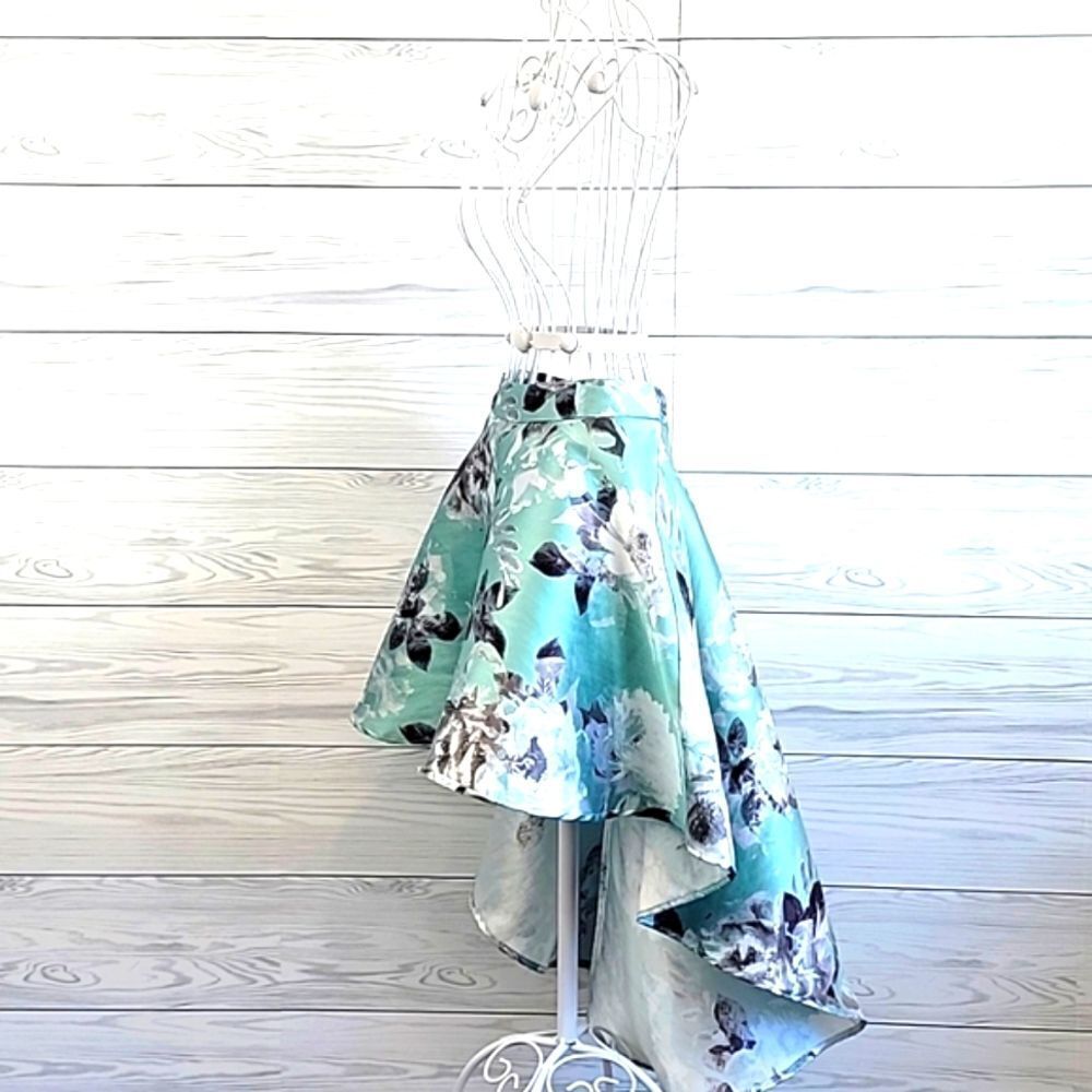 Speechless kids floral hi lo party skirt - teal & grey